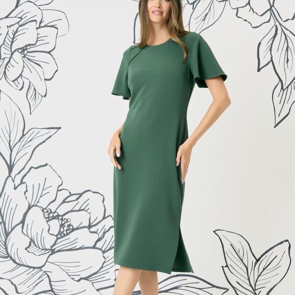 NWT Maggie London flutter sleeves green sheath midi dress Size 2 - Picture 6 of 13